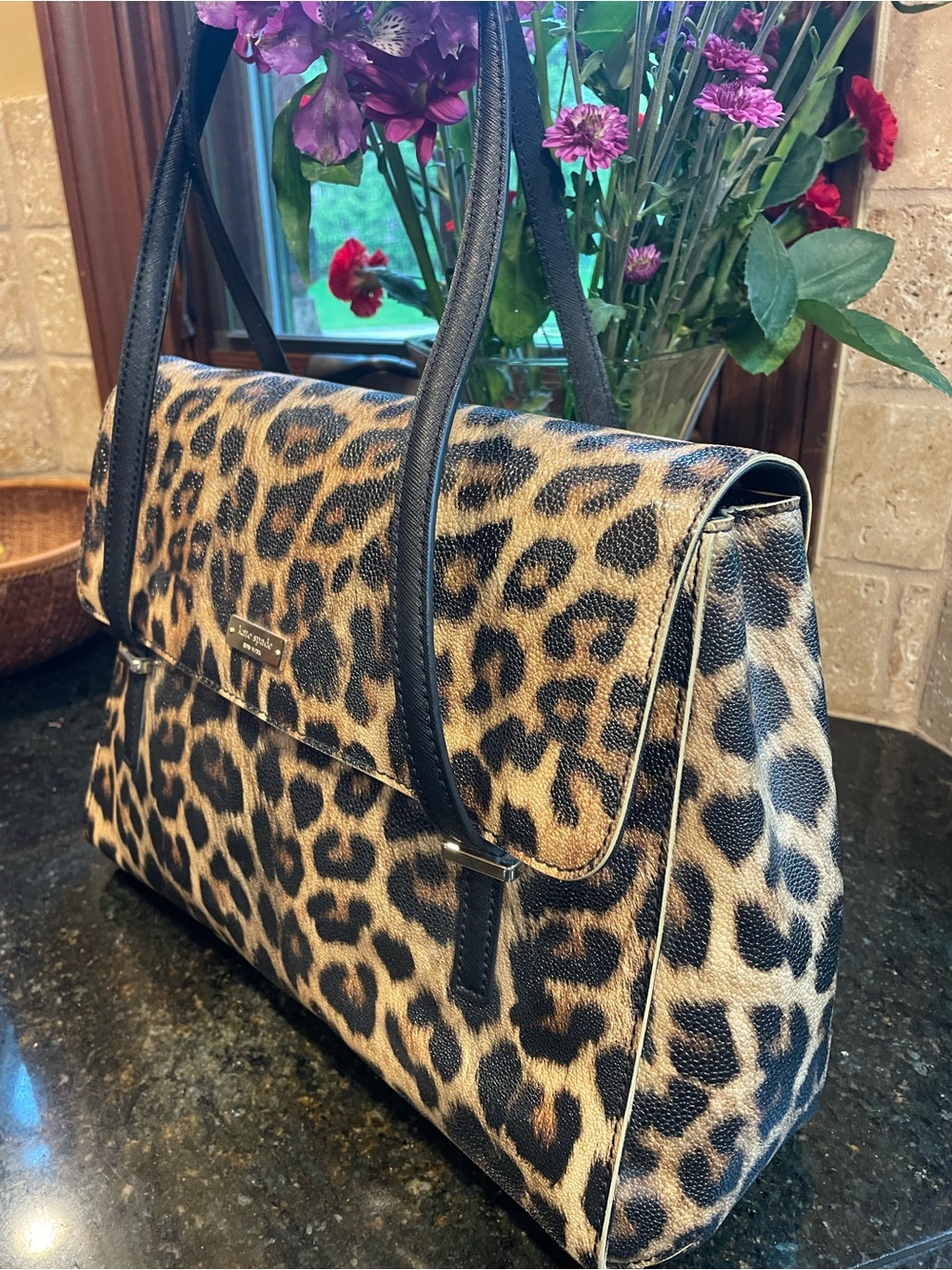 kate spade Leopard Print bag  with Gold Plaque